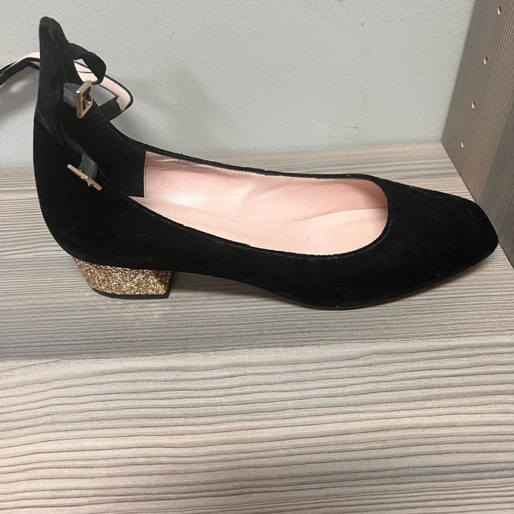 Kate Spade Black Flats with Gold Glitter Accent